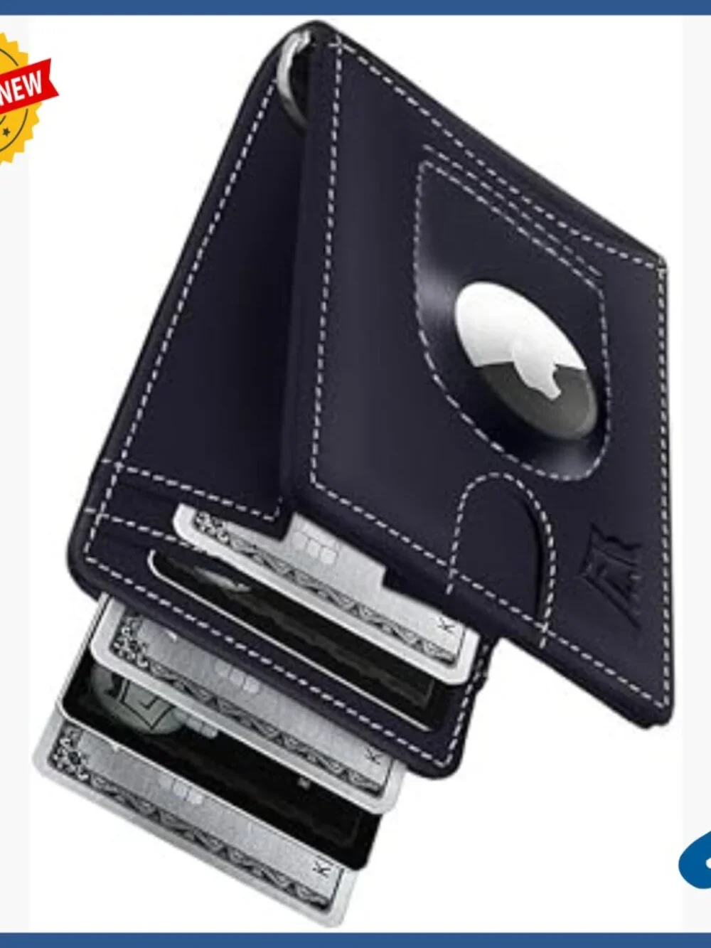 Leather RFID Blocking Wallet with AirTag Holder Money Clip Pull Tab